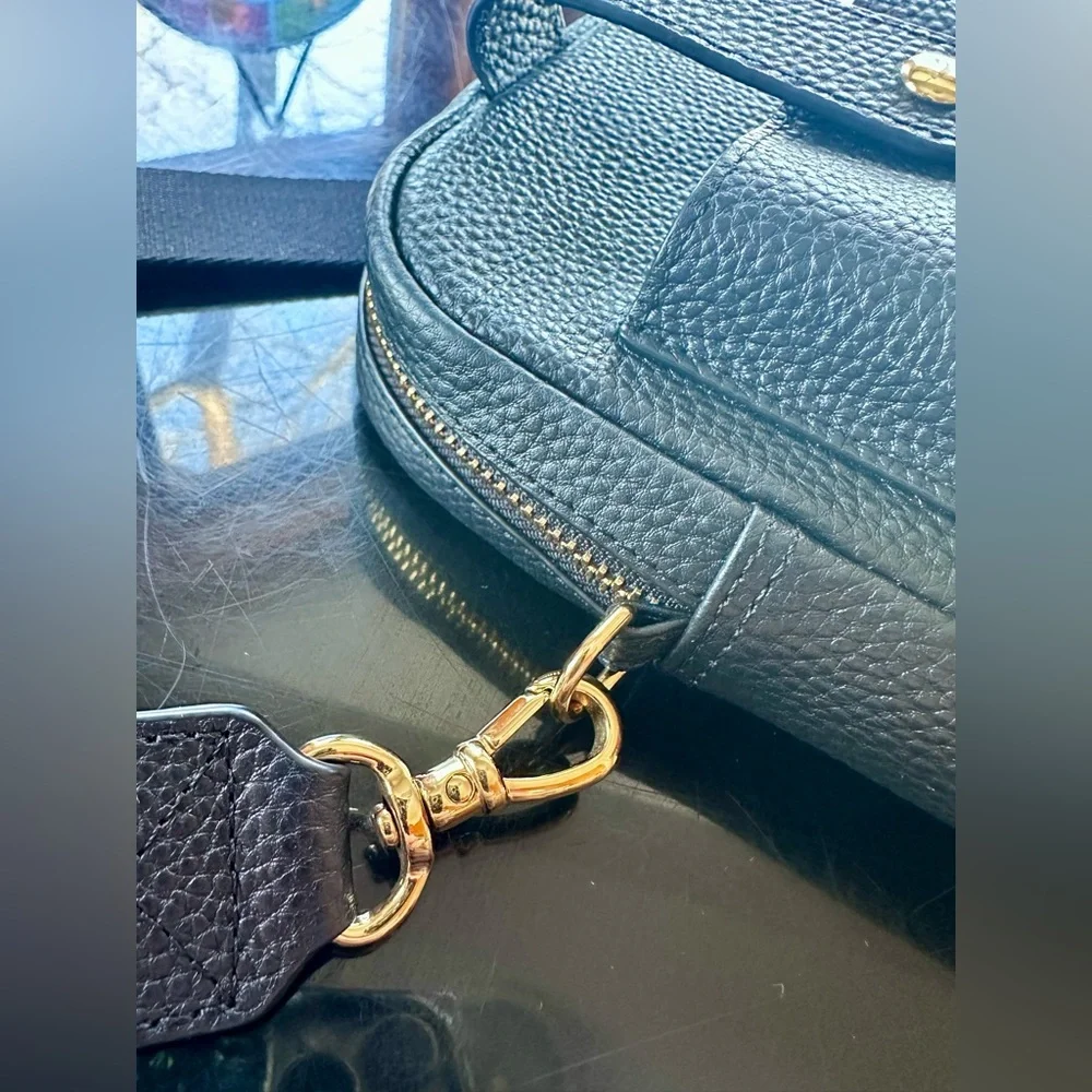 Bandolier Black Leather Phone Crossbody with Gold Accents - Picture 6 of 10